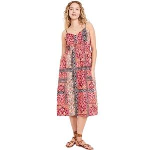 Old Navy Waist Defined Mixed Pattern Cami Midi Dress Pink Size Medium